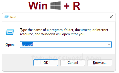 키보드에서 Win + R 키를 누릅니다. control 을 입력하고 Enter