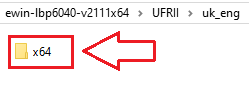 이 폴더를 열고 [UFRII → uk_eng → x64]를 찾으세요