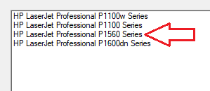 “Select Printer” 단계에서 HP LaserJet Professional P1560 Series를 선택합니다