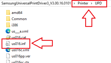 UPD 폴더에서 us016.inf 파일 찾기